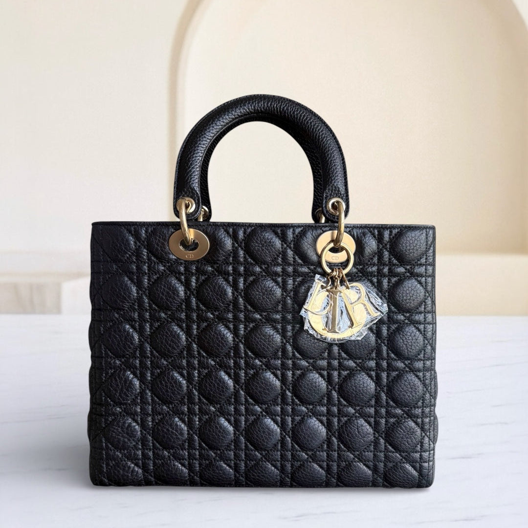 Lady Grand rabat en cuir caviar cannage noir GHW sans bandoulière — Kovancy