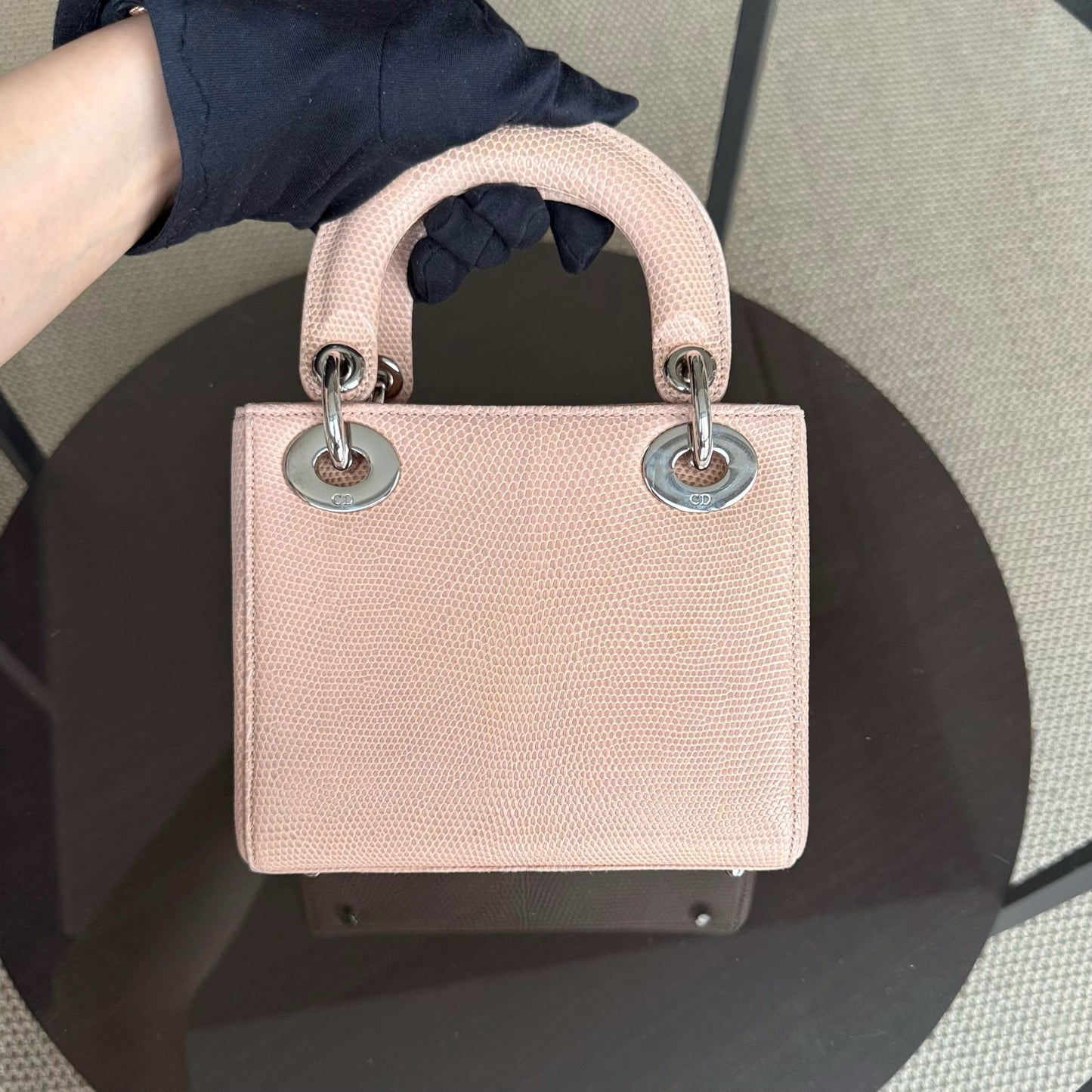 Lady Mini - Couleur beige lézard exotique, finitions argentées — Kovancy