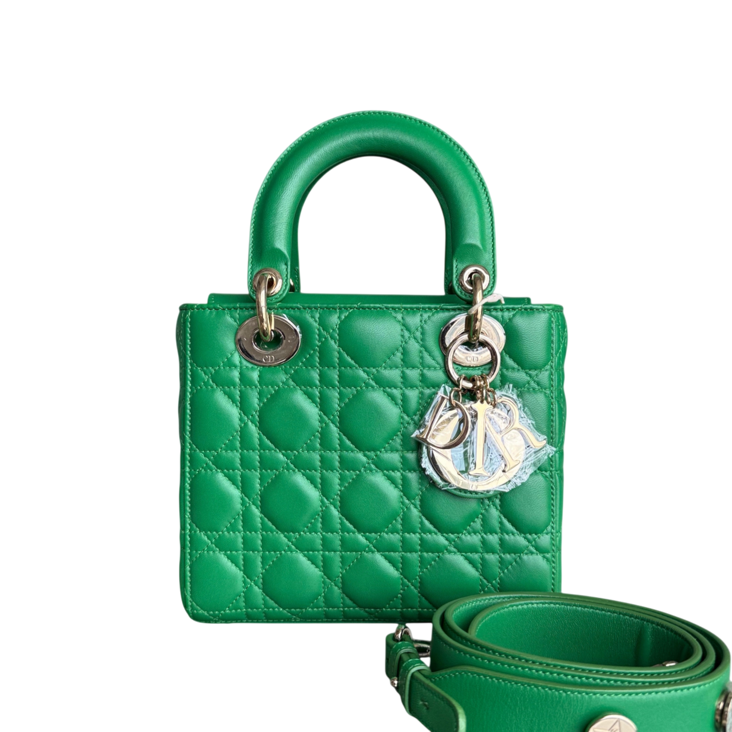 Lady Petit rabat - Cuir d'agneau Cannage vert et finitions dorées — Kovancy