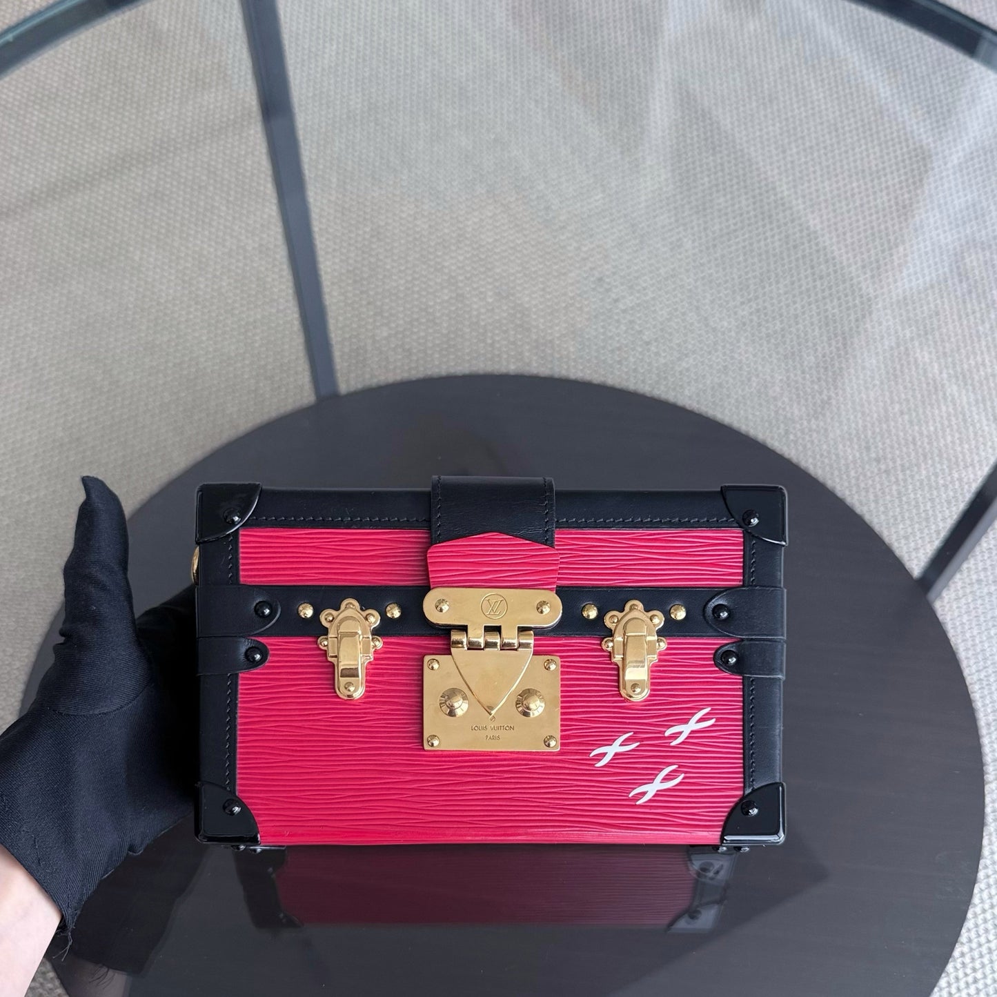 Kovancy - Petite Malle - Nouvelle édition Sac bandoulière en cuir EPI rouge avec matériel doré et puce électronique