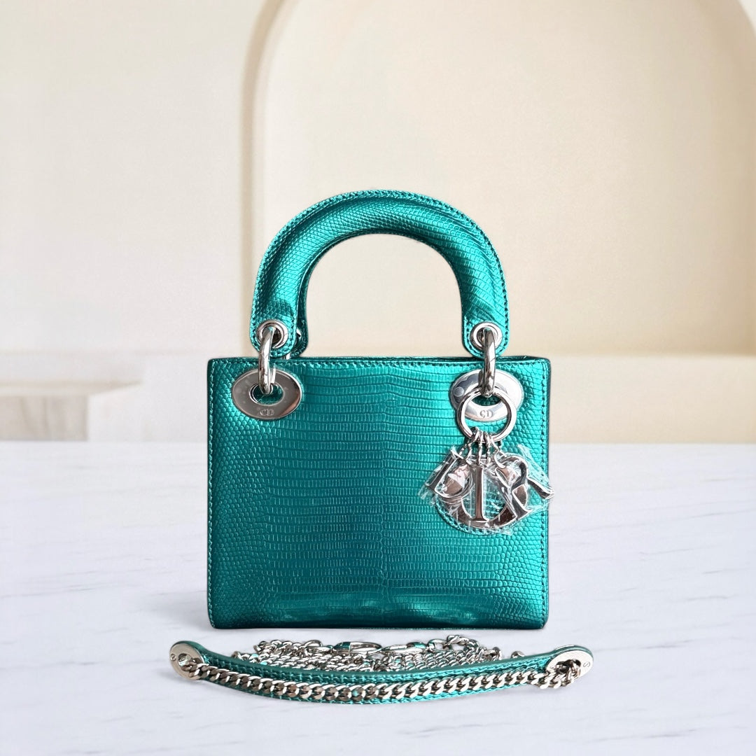 Lady Mini - Couleur vert lézard exotique, finitions argentées — Kovancy