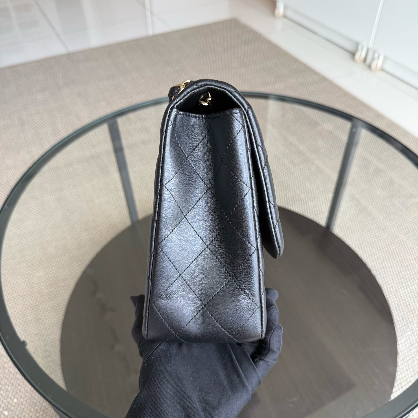 Chanel Classic Flap Jumbo - 30CM simple rabat en cuir d'agneau matelassé noir matériel doré Series 14