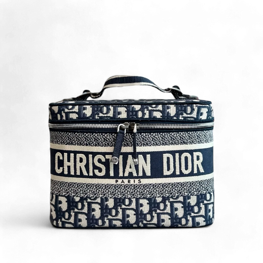 Sac à main Dior Vanity en jacquard à broderies obliques bleu SHW