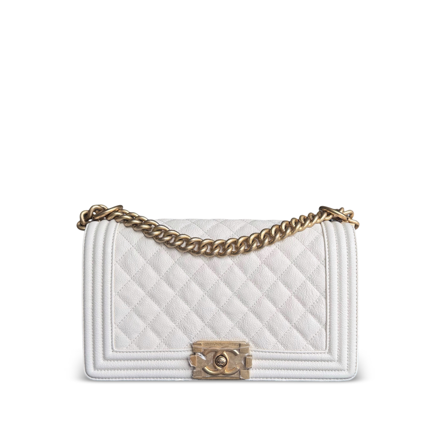 Chanel Boy Medium - Caviar 25CM Blanc Crème Quincaillerie Or Vieilli Series 26