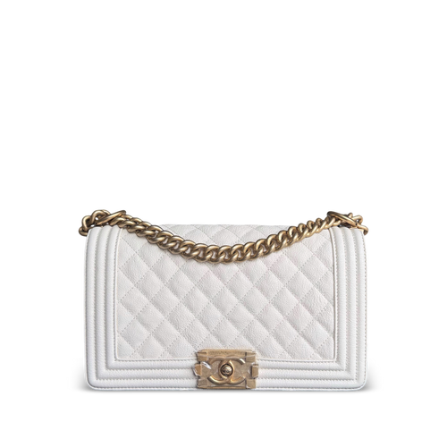 Chanel Boy Medium - Caviar 25CM Blanc Crème Quincaillerie Or Vieilli Series 26