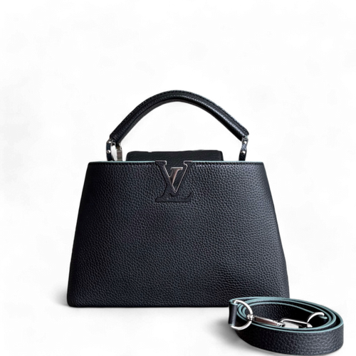 Kovancy - Capucines BB - Cuir de veau grainé Taurillon Noir Quincaillerie noire argentée