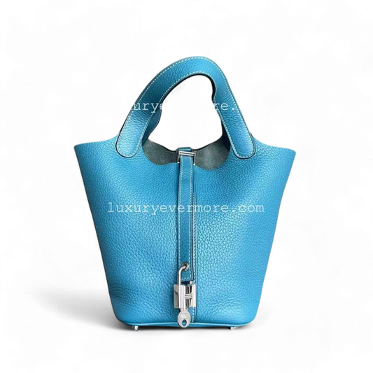 Hermes Picotin 18 - Bleu Jean Mauve Pâle Square Quincaillerie R TC Clémence Silver