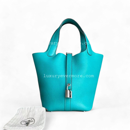 Hermes Picotin 18 - X Stamp Vert Jade Taurillion Clémence TC Cadenas Cyan Quincaillerie Argent