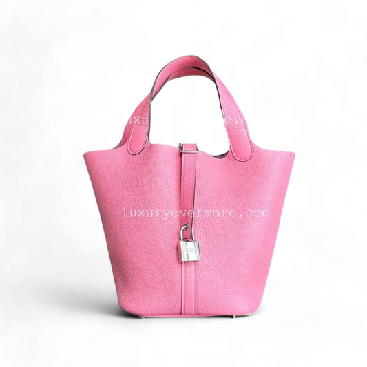 Hermes Picotin 18 - Un tampon Mauve Sylvestre Clémence Rose Quincaillerie argentée