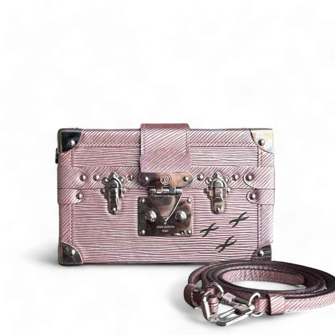Petite Malle Métallisé Or Rose Epi Quincaillerie Argent - Kovancy