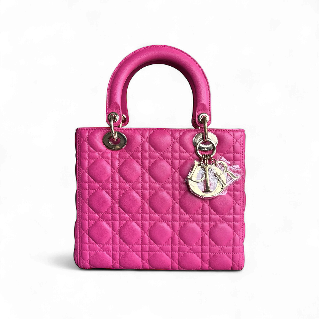 Lady Moyen - Cuir d'agneau Cannage Rose Quincaillerie dorée SANS SANGLE — Kovancy
