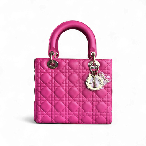 Lady Moyen - Cuir d'agneau Cannage Rose Quincaillerie dorée SANS SANGLE — Kovancy