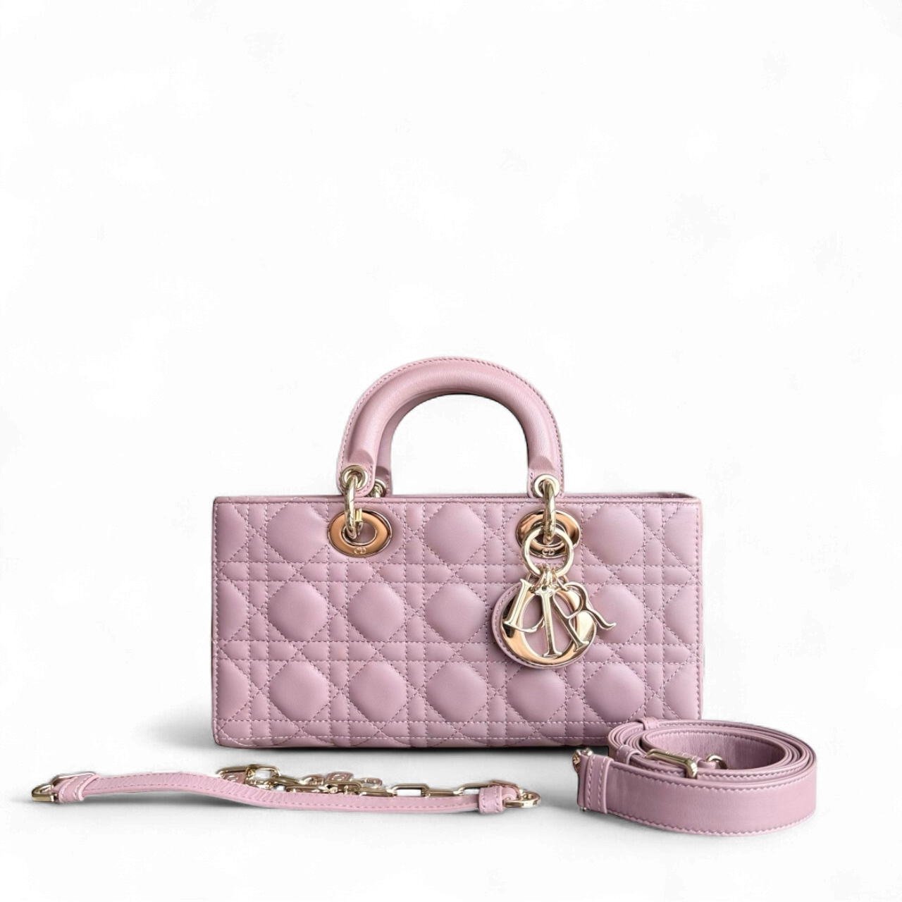 D-Joy Medium - Cuir d'agneau Cannage Blush Rose Accastillage doré — Kovancy