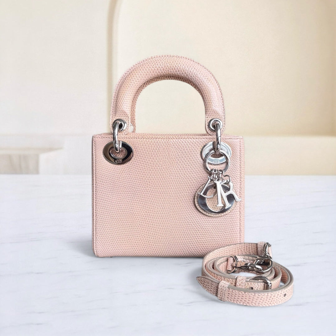 Lady Mini - Couleur beige lézard exotique, finitions argentées — Kovancy