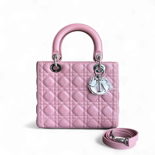 Lady Cannage moyen en cuir d'agneau rose avec accessoires argentés — Kovancy
