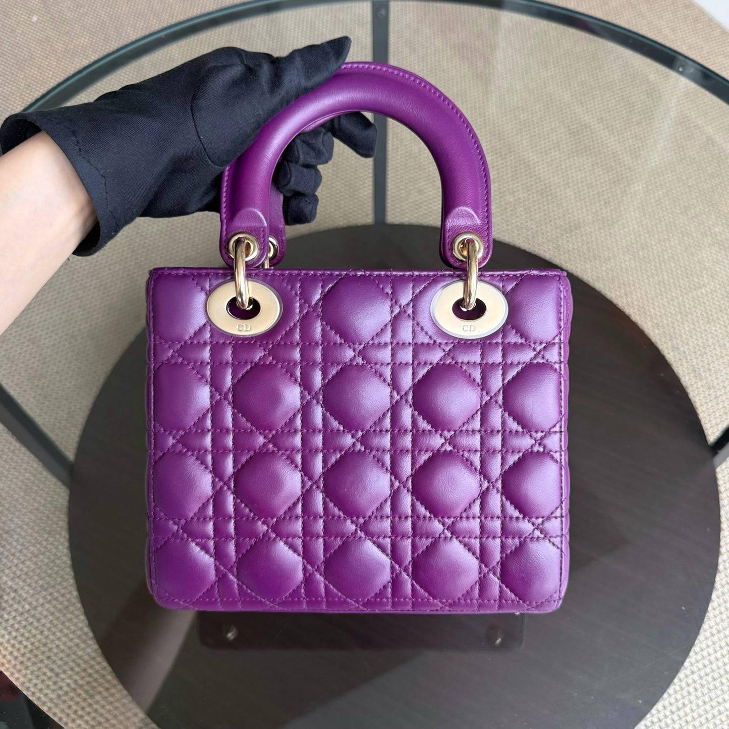 Lady Petit ABC - Cuir d'agneau Cannage violet et matériel doré MyABC — Kovancy