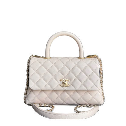 Sac Chanel Coco Handle petit modèle - Beige matelassé caviar, finitions dorées Series 24