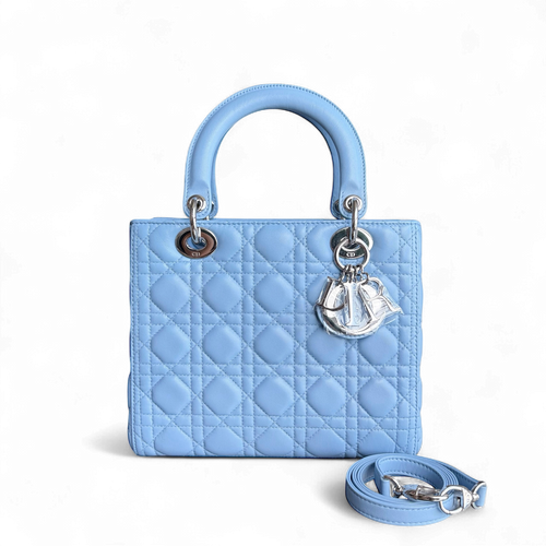 Lady Cuir d'agneau Cannage moyen bleu clair avec accessoires argentés — Kovancy