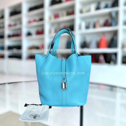 Dépôt de Hermes Picotin 22 Clémence Blue Atoll Quincaillerie Argent