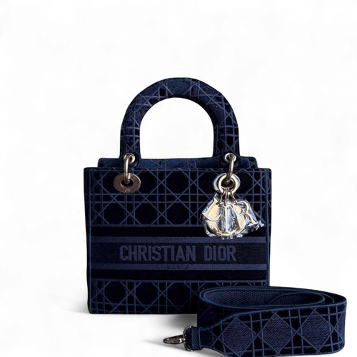 Lady D-lite - Cannage Canvas Bleu Foncé Or Quincaillerie — Kovancy