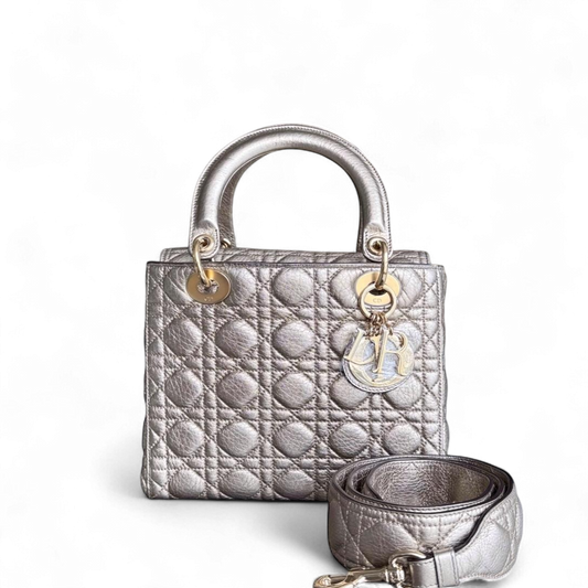 Dior Lady Rabat moyen - Cannage Métallique Doré Quincaillerie Dorée