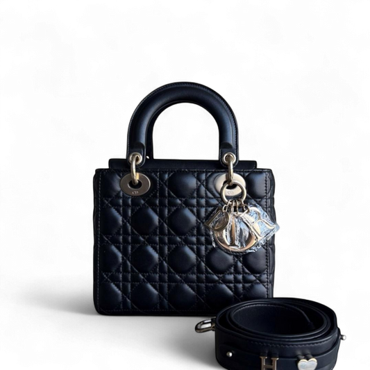 Dior Lady Petit rabat MyABC - Breloque ABC en cuir d'agneau Cannage noir et doré