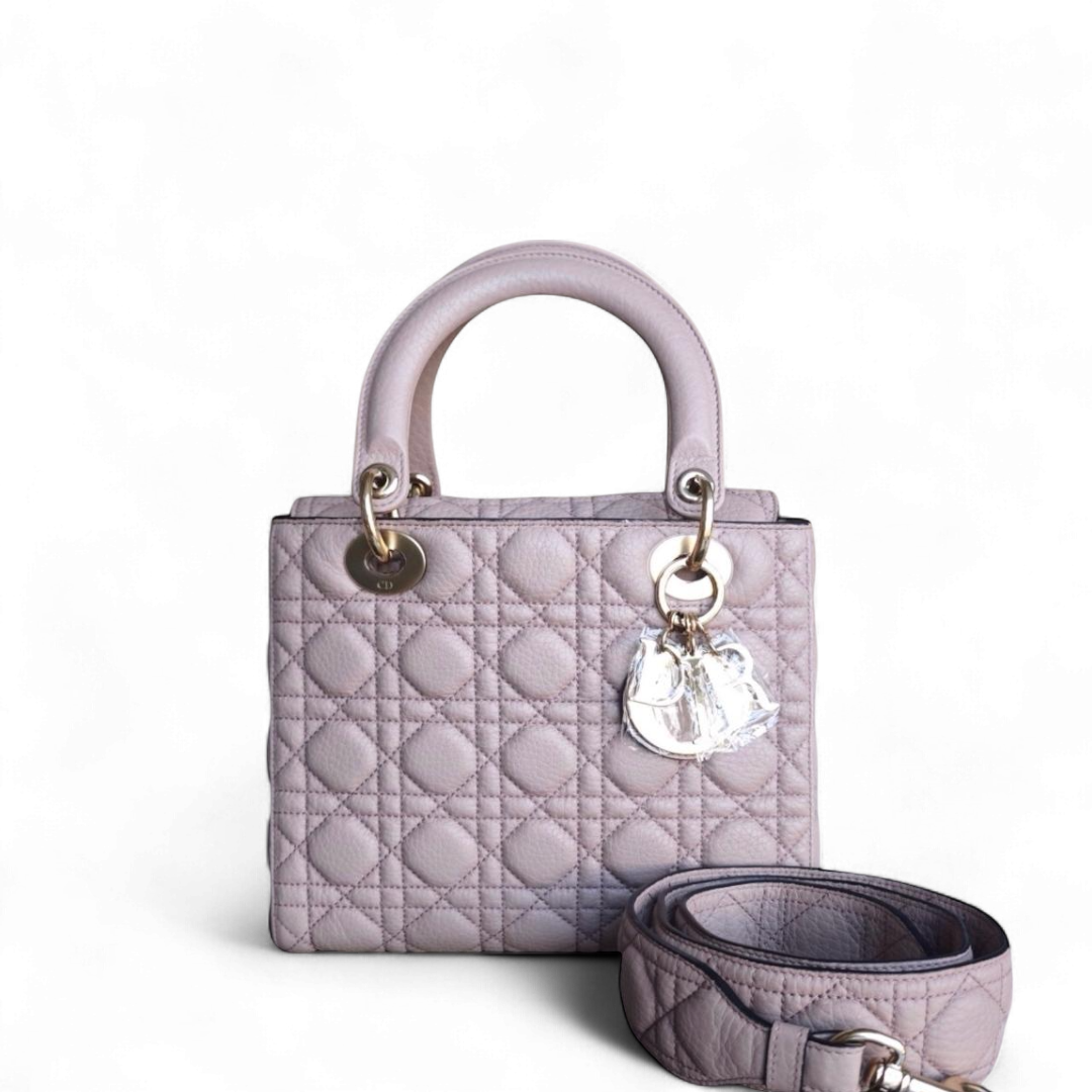 Lady Rabat moyen - Cuir de veau grainé Cannage, rose nude, matériel doré — Kovancy