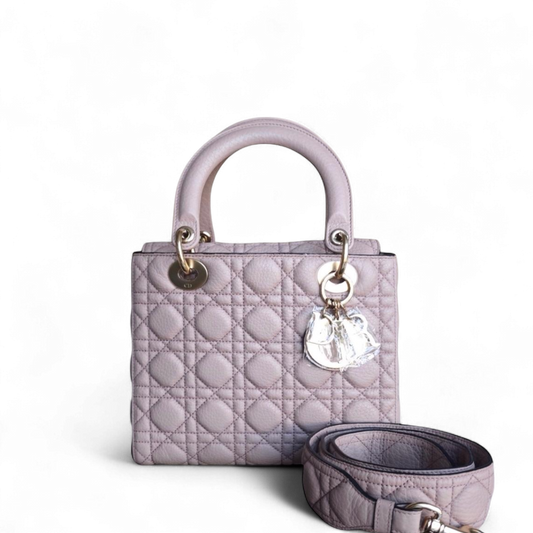 Dior Lady Rabat moyen - Cuir de veau grainé Cannage, rose nude, matériel doré