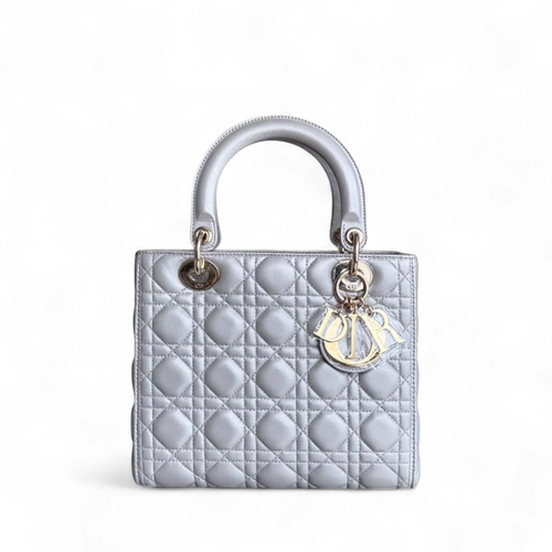 Lady Moyen - Cuir d'agneau Cannage Gris Gris Quincaillerie dorée SANS SANGLE — Kovancy