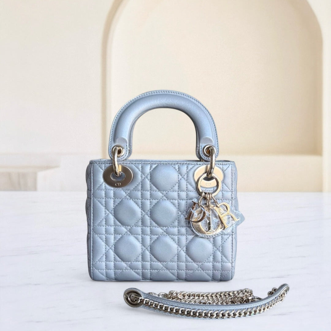 Lady Mini - Sangle chaîne en cuir d'agneau Cannage avec quincaillerie argentée et dorée — Kovancy