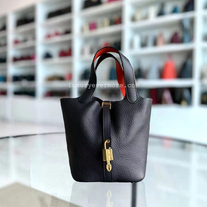 Hermes Picotin 18 - Estampille T Clémence Bleu Nuit Quincaillerie Dorée