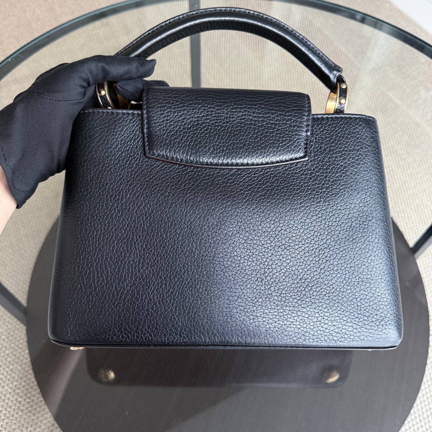 Kovancy - Capucines BB - Cuir de veau grainé Taurillon Noir Quincaillerie dorée