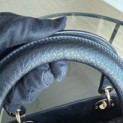 Dior Lady Rabat moyen - Cuir de veau Cannage noir et matériel doré