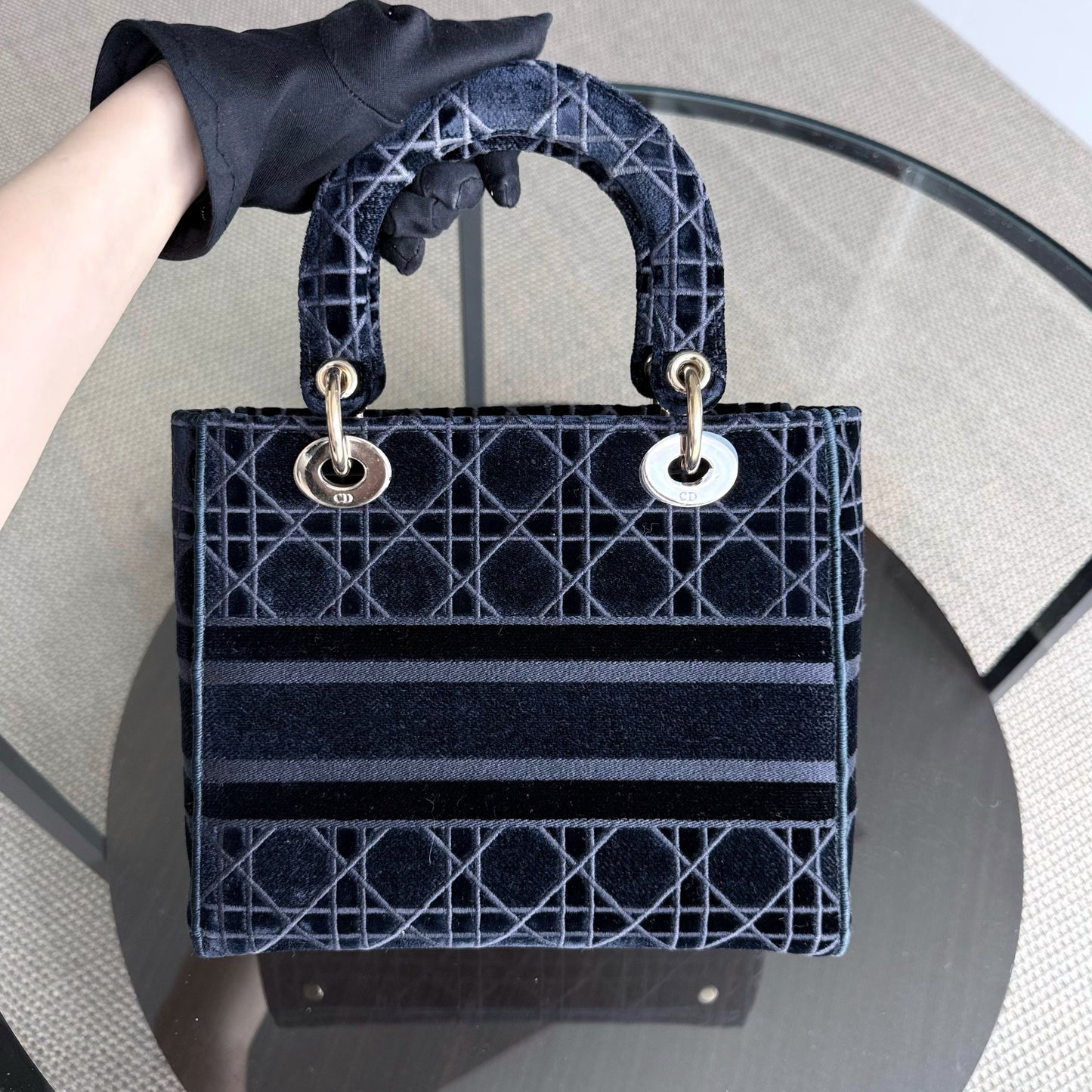 Lady D-lite - Cannage Canvas Bleu Foncé Or Quincaillerie — Kovancy