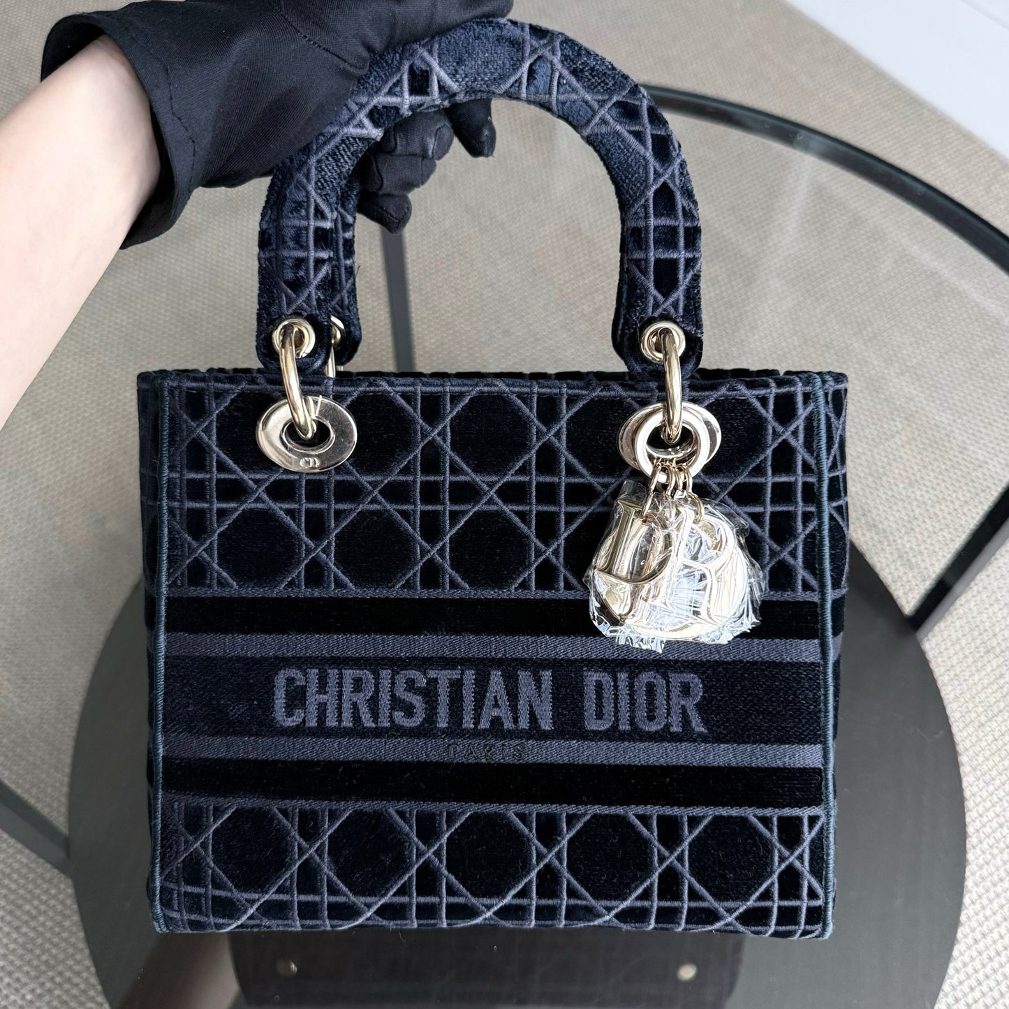 Lady D-lite - Cannage Canvas Bleu Foncé Or Quincaillerie — Kovancy