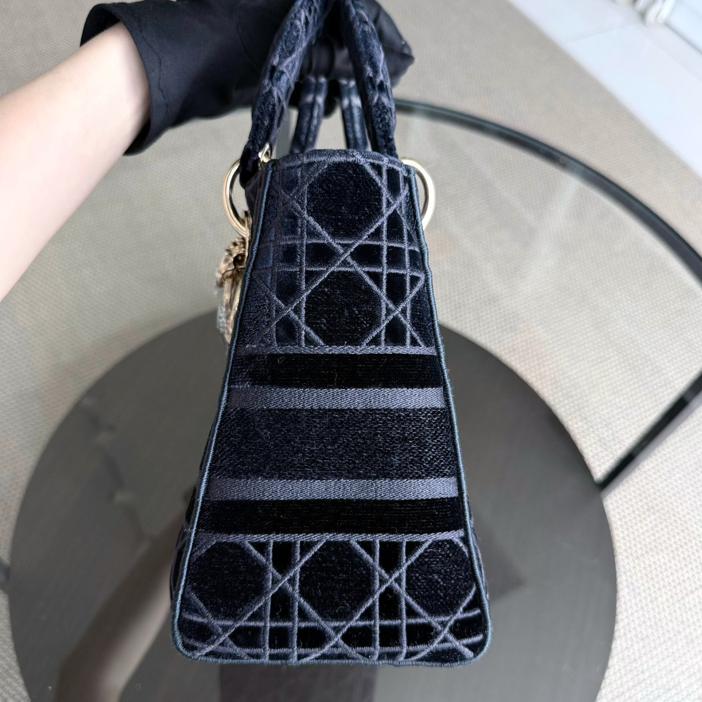 Lady D-lite - Cannage Canvas Bleu Foncé Or Quincaillerie — Kovancy