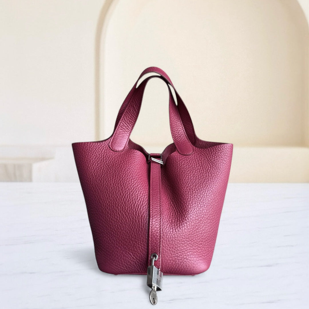 Picotin 18 - TC Clémence Cuir Bordeaux Quincaillerie Argentée — Kovancy