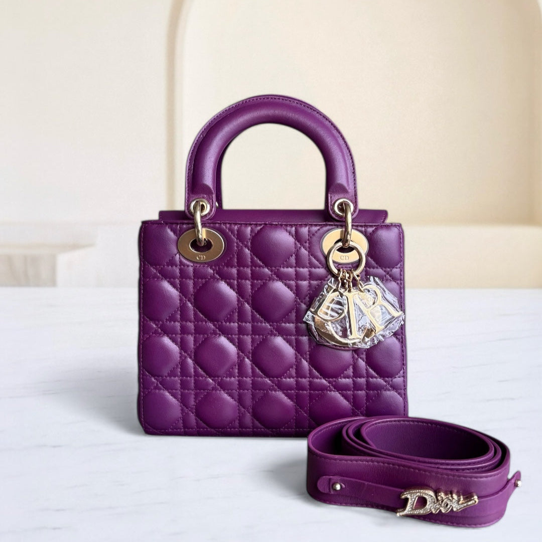 Lady Petit ABC - Cuir d'agneau Cannage violet et matériel doré MyABC — Kovancy