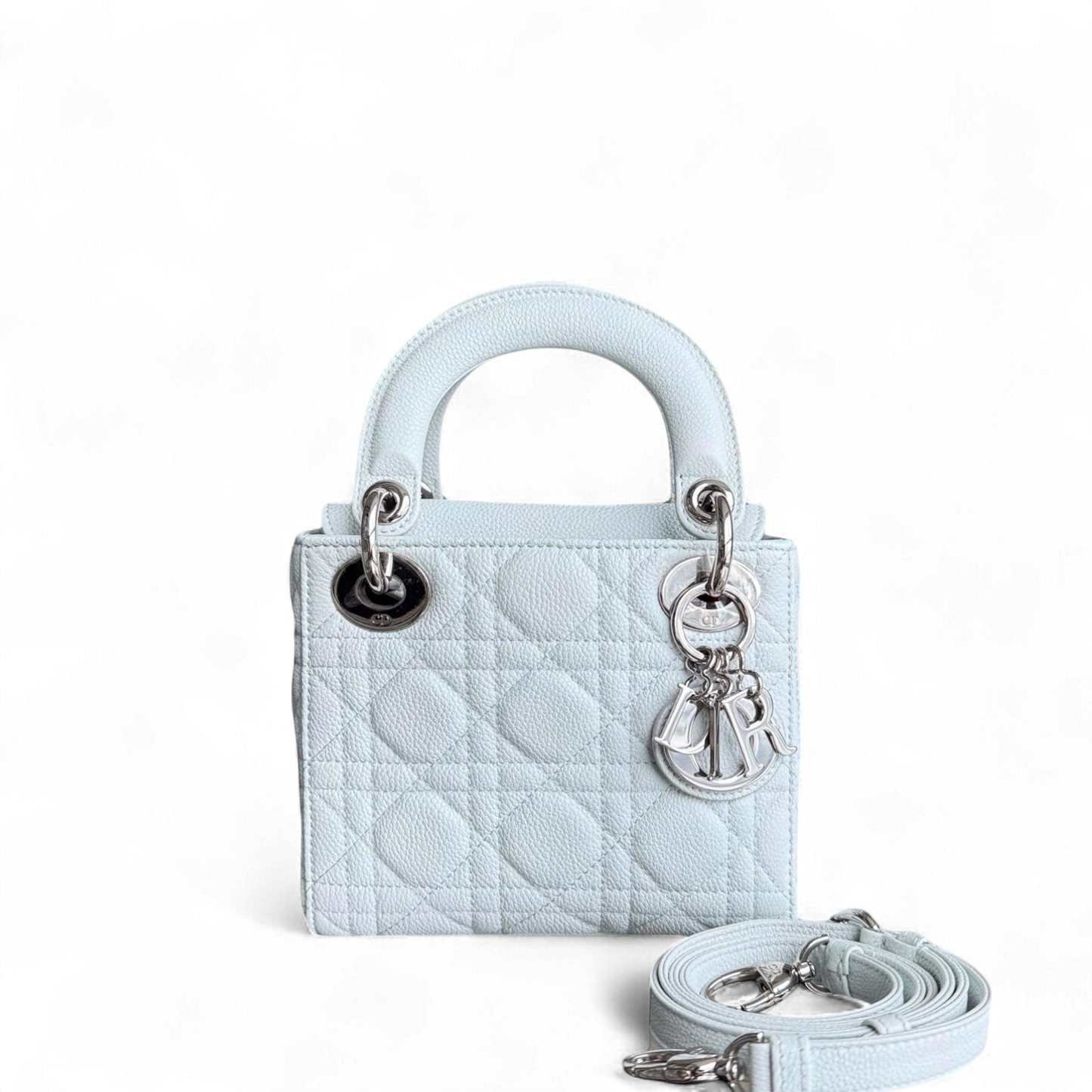 Lady Mini - Cuir de veau grainé Cannage Glacier White Hardware argenté — Kovancy