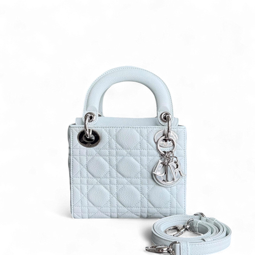 Lady Mini - Cuir de veau grainé Cannage Glacier White Hardware argenté — Kovancy