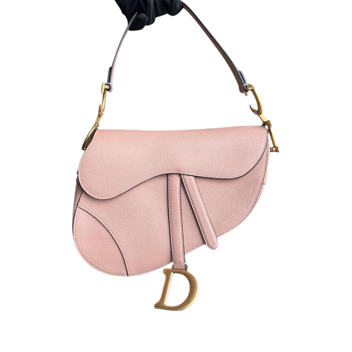 Sac Dior Saddle Medium - Cuir de veau grainé Nude Rose Blush Ferrures dorées