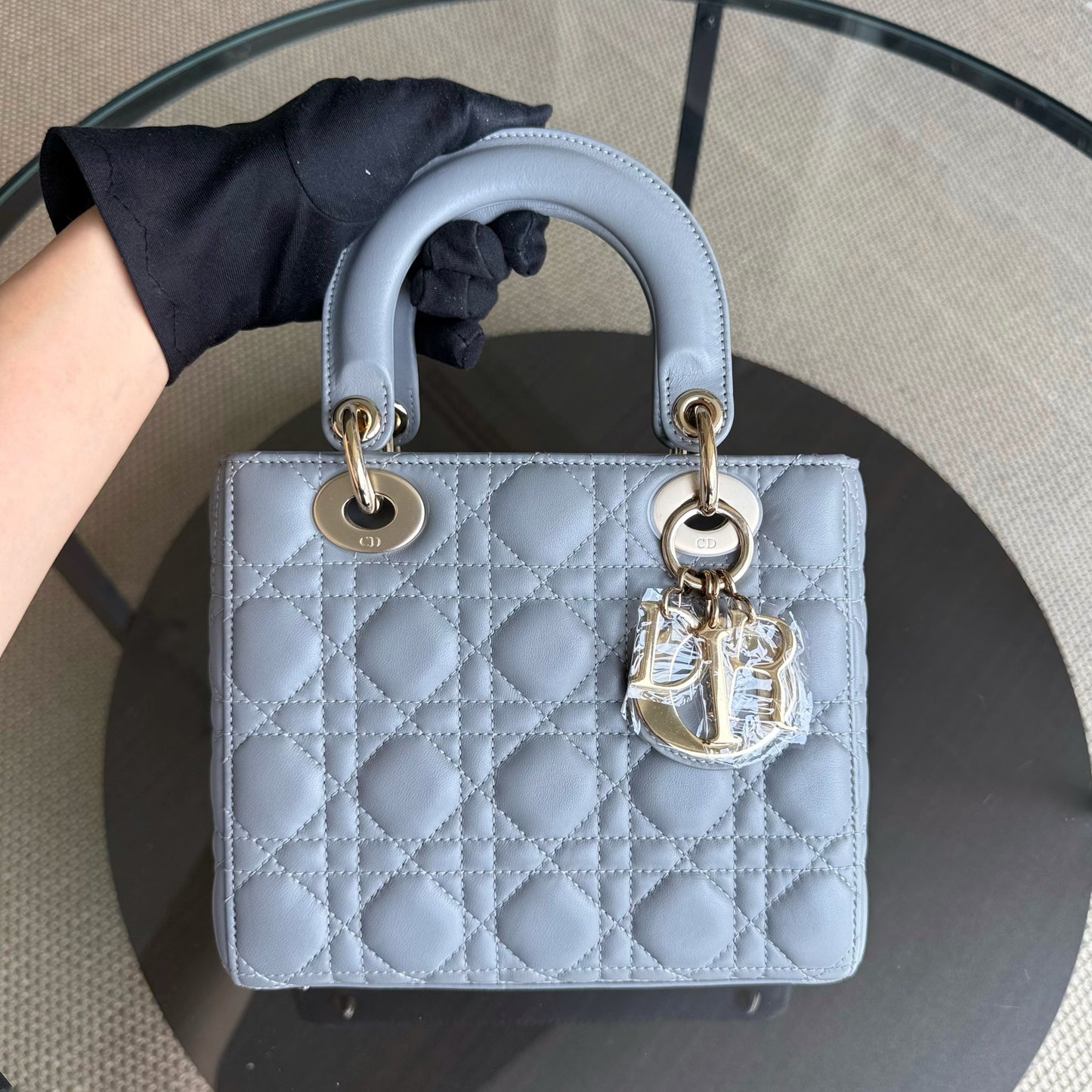 Lady Rabat ABC Petit - Cuir d'agneau Cannage Gris Quincaillerie dorée MyABC — Kovancy