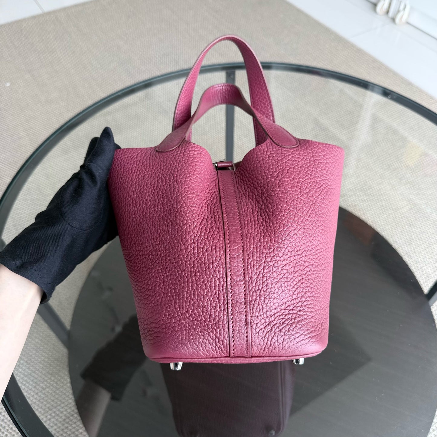 Picotin 18 - TC Clémence Cuir Bordeaux Quincaillerie Argentée — Kovancy