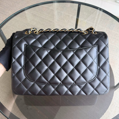 Chanel Classic Flap Jumbo - 30CM simple rabat en cuir d'agneau matelassé noir matériel doré Series 14