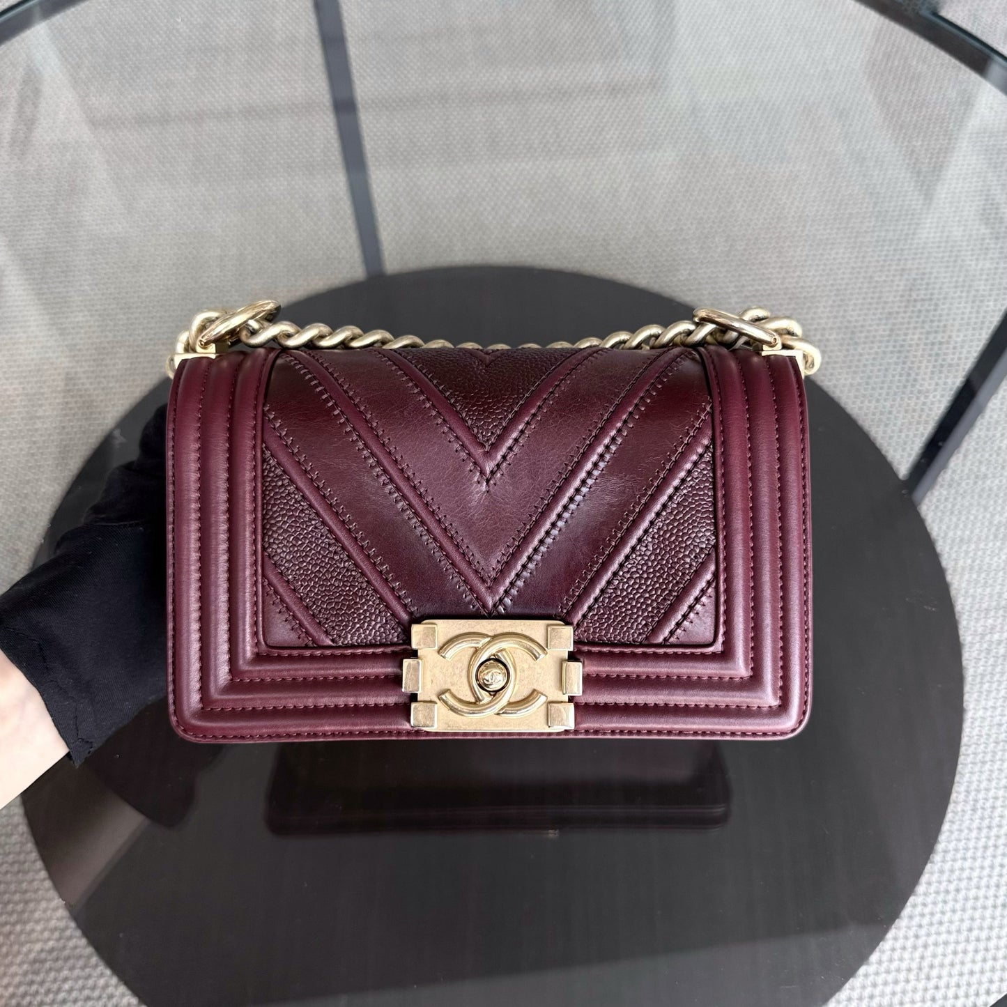 Chanel Boy Petit 20CM Chevron Tri-skin Veau Bordeaux GHW No 22