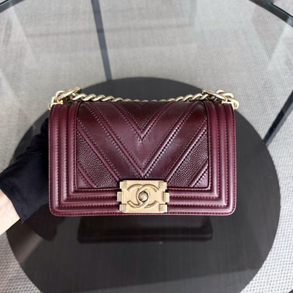 Chanel Boy Petit 20CM Chevron Tri-skin Veau Bordeaux GHW No 22