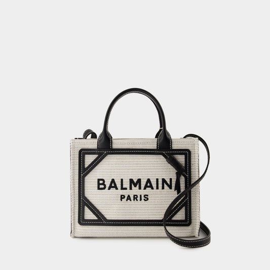 Cabas B-Army Small - Balmain - Raphia - Neutre/Noir