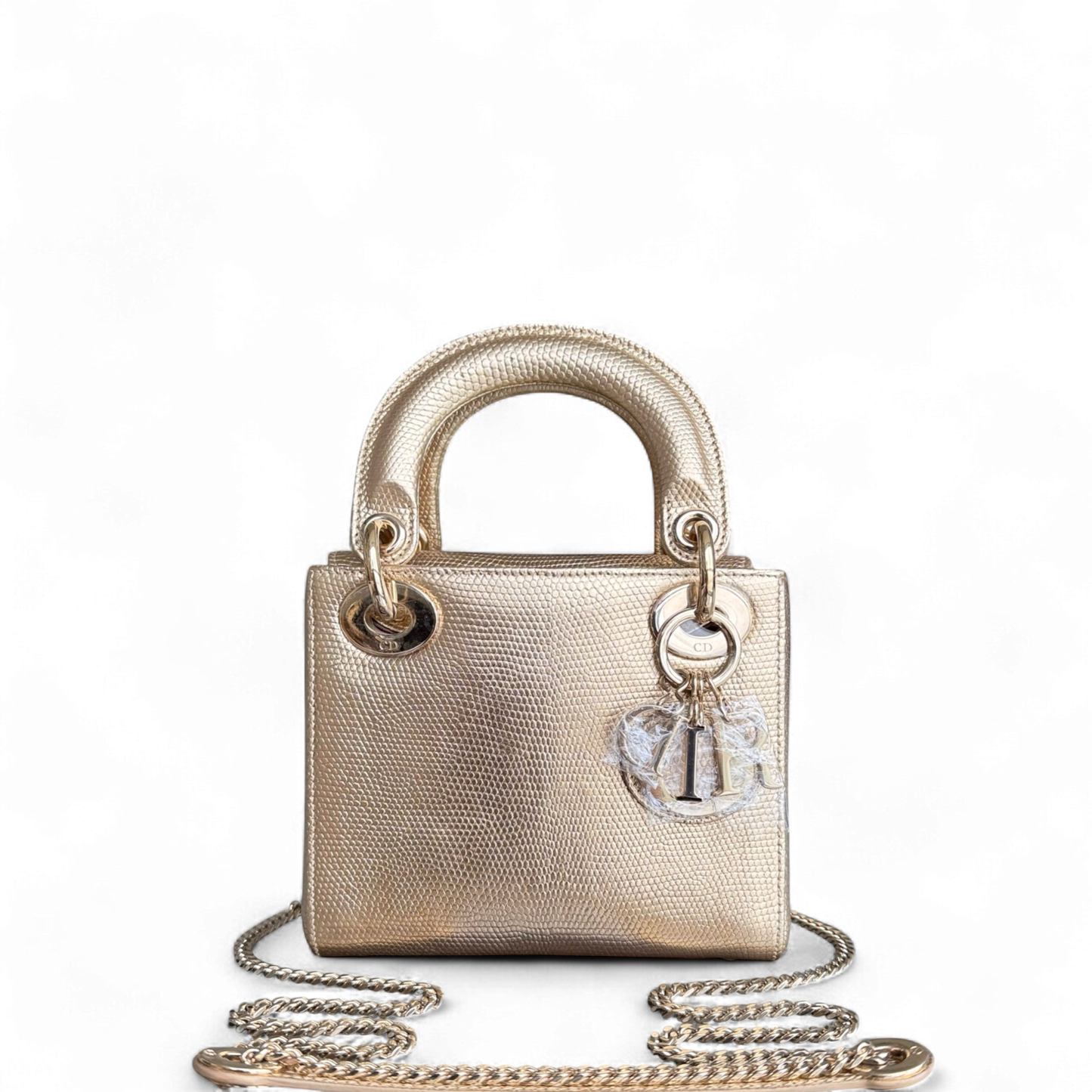 Lady Mini - Sangle chaîne en cuir de lézard exotique doré métallisé — Kovancy
