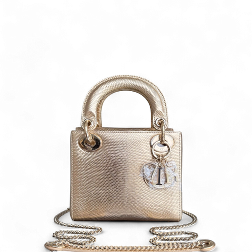 Lady Mini - Sangle chaîne en cuir de lézard exotique doré métallisé — Kovancy