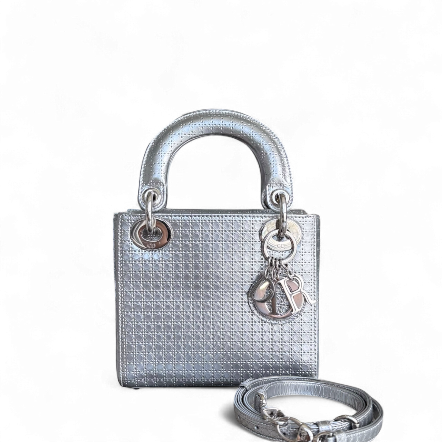 Lady Mini - Micro Cannage Sangle réglable en argent métallisé — Kovancy